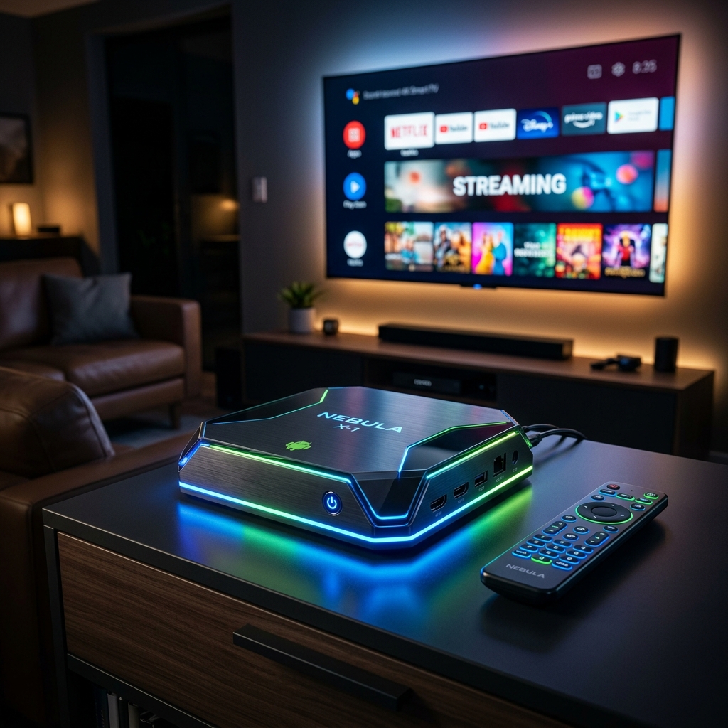 Futuristisk Android IPTV box med neonljus från Bästa IPTV